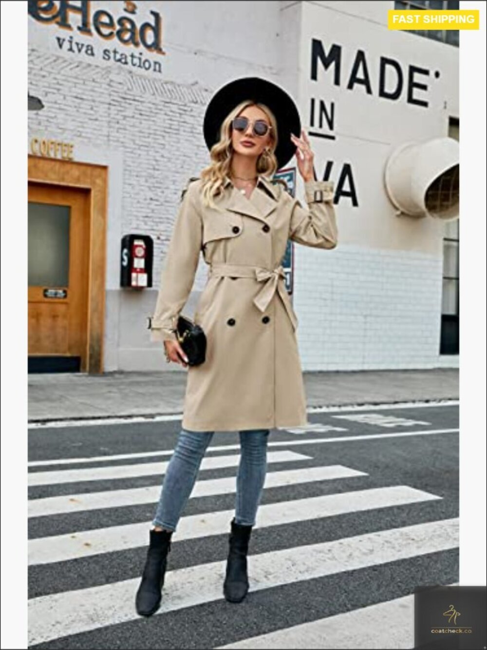 Slim Fit Trench Coat Classic Elegant Windproof Double Breasted Overcoat with - Picture 5 of 7